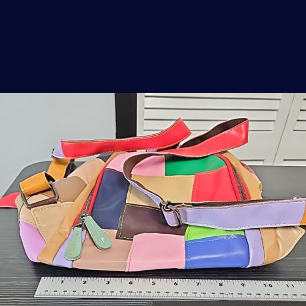Leather Patchwork Backpack Multi Color - Picture 10 of 11